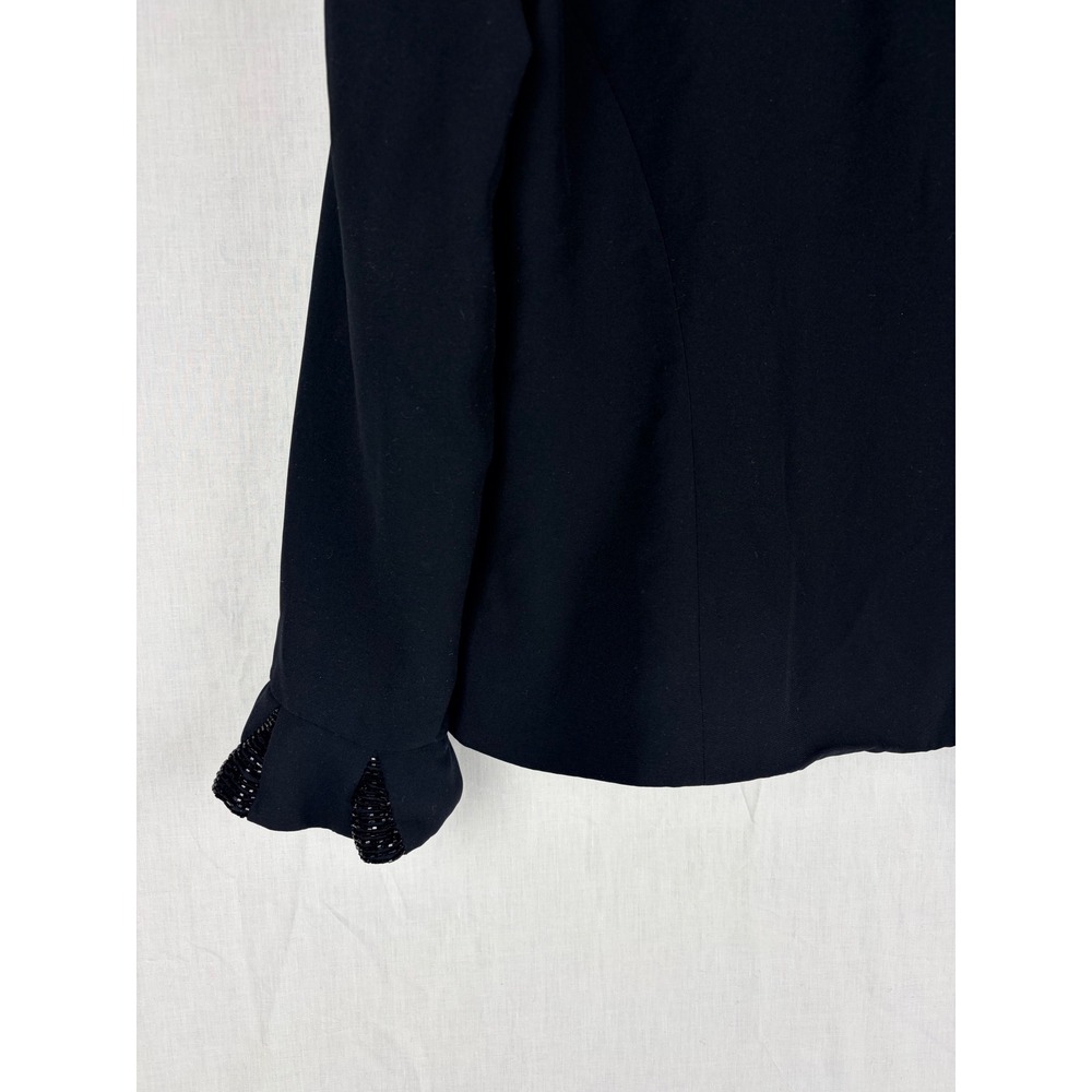 R&M Richards Womens Black Open Front Evening 14P Jacket Beaded Flare Cuff Blazer - Picture 10 of 13